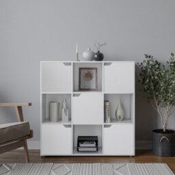 Urbn-Living White, Black - 9-Cube Shelving Unit With Wooden Doors - thumbnail 7