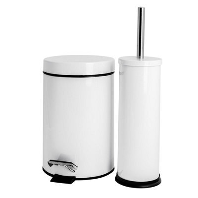 Harbour Housewares Round Toilet Brush & Bin Set - White - image 1