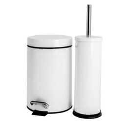 Harbour Housewares Round Toilet Brush & Bin Set - White - thumbnail 1