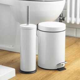 Harbour Housewares Round Toilet Brush & Bin Set - White - thumbnail 6
