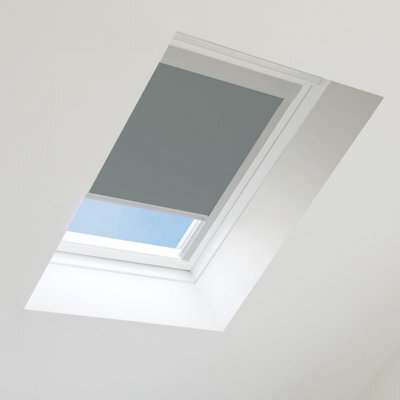 Bloc Blinds Dark Grey Blackout Blind For Velux Roof Window Size  U08, Silver Frames - image 1
