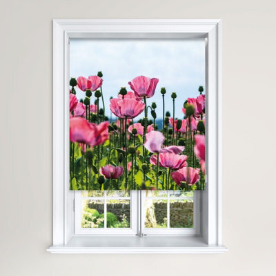 Lister Cartwright Blackout Roller Blind Pink Poppy Field Roller Blinds (120 Cm Width X 140 Cm Drop) - image 1