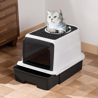 Living And Home Large Hooded Top Entry Cat Litter Box With Scoop,black - image 1
