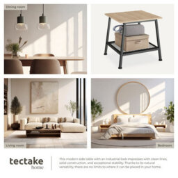Tectake Bedside Table Bedford - Industrial Style, With Shelf And Grid Shelf, 45.5 X 45 X 47 Cm - Industrial Wood Light, Oak Sonoma - thumbnail 5