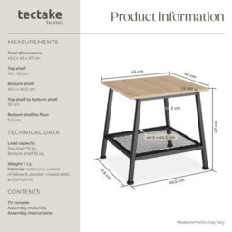 Tectake Bedside Table Bedford - Industrial Style, With Shelf And Grid Shelf, 45.5 X 45 X 47 Cm - Industrial Wood Light, Oak Sonoma - thumbnail 6