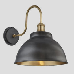 Industville Swan Neck Outdoor & Bathroom Dome Wall Light, 13 Inch, Pewter & Brass, Brass Holder