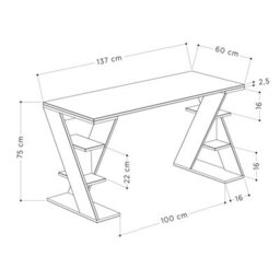 Decortie Papillon Desk With Bookshelf Storage Legs Modern Minimalist Workspace Desk White 137X75X60 Cm - thumbnail 3
