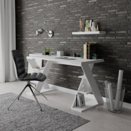 Decortie Papillon Desk With Bookshelf Storage Legs Modern Minimalist Workspace Desk White 137X75X60 Cm - thumbnail 1