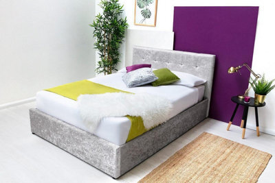 Lowther Silver Crushed Velvet Ottoman Storage Bed Double 4Ft6 - image 1