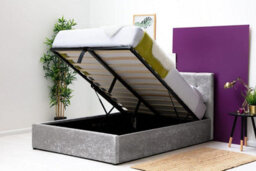 Lowther Silver Crushed Velvet Ottoman Storage Bed Double 4Ft6 - thumbnail 3