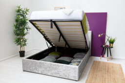 Lowther Silver Crushed Velvet Ottoman Storage Bed Double 4Ft6 - thumbnail 2