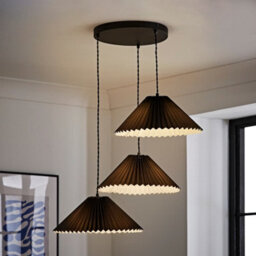 Valuelights Akira Black 3 Way Hanging Pendant Ceiling Light With Pleated Lampshade - Led Bulbs Included - thumbnail 2
