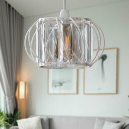 Metal Wire Cage Ceiling Light Shade Easy Fit Lamp Shade, Ceiling Hanging Indoor Pendant Light Lampshade White 18Cm 2 Pack - thumbnail 8