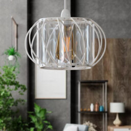 Metal Wire Cage Ceiling Light Shade Easy Fit Lamp Shade, Ceiling Hanging Indoor Pendant Light Lampshade White 18Cm 2 Pack - thumbnail 2