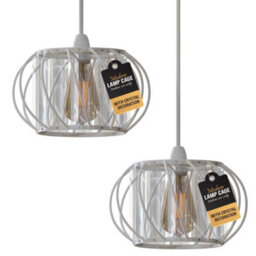 Metal Wire Cage Ceiling Light Shade Easy Fit Lamp Shade, Ceiling Hanging Indoor Pendant Light Lampshade White 18Cm 2 Pack - thumbnail 1