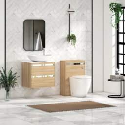 Royal Bathrooms Orion 600mm Natural Oak Wall Hung Plain White Countertop Vanity Unit 2 Drawer With Cesar Basin & Chrome Accent Trim - thumbnail 3