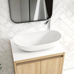 Royal Bathrooms Orion 600mm Natural Oak Wall Hung Plain White Countertop Vanity Unit 2 Drawer With Cesar Basin & Chrome Accent Trim - thumbnail 5
