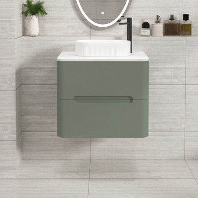 Royal Bathrooms Venice 600mm Sage Green Wall Mounted Bathroom Countertop Vanity Unit 2 Drawer With Lyon Basin - image 1