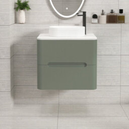 Royal Bathrooms Venice 600mm Sage Green Wall Mounted Bathroom Countertop Vanity Unit 2 Drawer With Lyon Basin - thumbnail 1