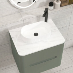 Royal Bathrooms Venice 600mm Sage Green Wall Mounted Bathroom Countertop Vanity Unit 2 Drawer With Lyon Basin - thumbnail 6