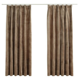 Berkfield Elegant Blackout Curtains 2 Pcs With Hooks Velvet Beige 140X175 Cm