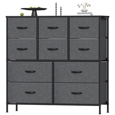 Feonase Chest Of Drawers, Bedroom Tall Dresser With 10 Fabric Metal Frame & Mdf Wood Top, Adjustable Feet, Storage Organizer Unit