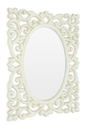 Orsina White Rococo Wall Mirror With Symmetrical Design,accent Mirror With Weathered Edges,oval Mirror For Bedroom - thumbnail 2