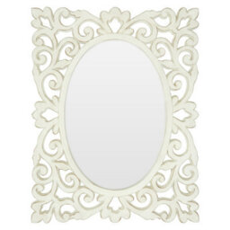 Orsina White Rococo Wall Mirror With Symmetrical Design,accent Mirror With Weathered Edges,oval Mirror For Bedroom