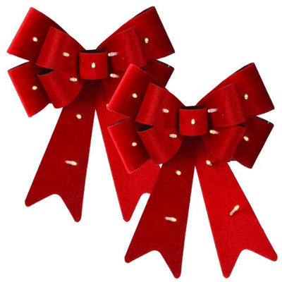 Urbn-Living Urbnliving 30Cm Length 2 Pcs Hanging Light Up Red Bow With Battery Led Lights Christmas Decorative - image 1