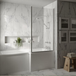 Balterley Contemporary Chrome 6mm Toughened Safety Glass Reversible L-Shaped Bath Screen Fixed - thumbnail 2