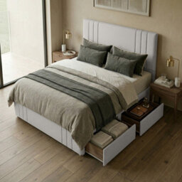 "Slumbre Rio Plush Velvet Divan Bed, 50"" Headboard, & Footboard - 5Ft Kingsize - Silver - 4 Drawers" - thumbnail 2