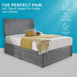 Dining Tables Classic Premium Crushed Velvet Fabric Divan Bed Set With 2 Drawers On Same Side - Double  - Grey Suede - thumbnail 2