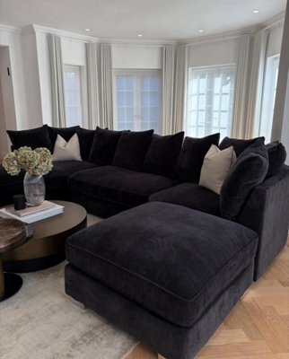 Home & Love Luxury Bishop U Shape Corner Sofa - Venetia Black