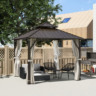 Outsunny 3 X 3(M) Hardtop Gazebo With Metal Roof, Netting And Curtains - image 1