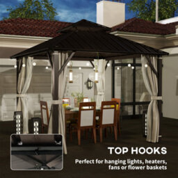 Outsunny 3 X 3(M) Hardtop Gazebo With Metal Roof, Netting And Curtains - thumbnail 8
