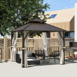 Outsunny 3 X 3(M) Hardtop Gazebo With Metal Roof, Netting And Curtains - thumbnail 1
