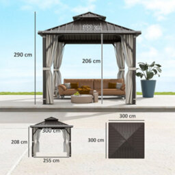 Outsunny 3 X 3(M) Hardtop Gazebo With Metal Roof, Netting And Curtains - thumbnail 3
