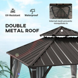 Outsunny 3 X 3(M) Hardtop Gazebo With Metal Roof, Netting And Curtains - thumbnail 4