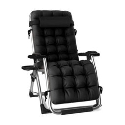 Black Chair Garden Zero Gravity Chair Recliner Outdoor Reclining Sun Lounger W/ Cushion - thumbnail 6