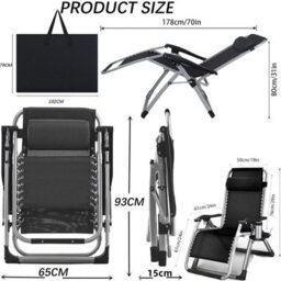 Black Chair Garden Zero Gravity Chair Recliner Outdoor Reclining Sun Lounger W/ Cushion - thumbnail 2