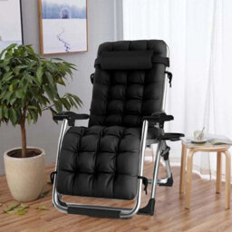 Black Chair Garden Zero Gravity Chair Recliner Outdoor Reclining Sun Lounger W/ Cushion - thumbnail 3