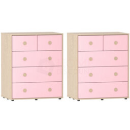 Lassic Junior Vida Neptune Pink & Oak 5 Drawer Chest Of Drawers Cabinet, Set Of 2 - thumbnail 6