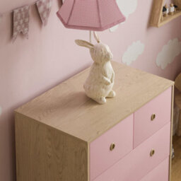 Lassic Junior Vida Neptune Pink & Oak 5 Drawer Chest Of Drawers Cabinet, Set Of 2 - thumbnail 5