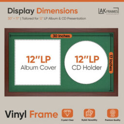 "30X17"" Rose Wood Modern Vinyl Record Frame With Emerald Mount For 12 Inch Lp Album Cover & Disc - Ak Frames" - thumbnail 2