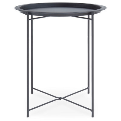 Orsina Sleek Grey Metal Round Side Table, Modern Design Bedside Table For Bedroom, Functional Livingroom Sidetable - image 1