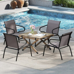 Gainoom Grey Patio Chairs Set Of 2 Outdoor Dining Chairs Modern Outside Bistro Armchairs - thumbnail 4