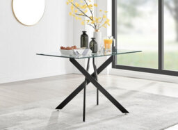 Furniturebox Leonardo 4 Seater Rectangular Glass Dining Table With Black Metal Angled Starburst Legs For Modern Dining Room