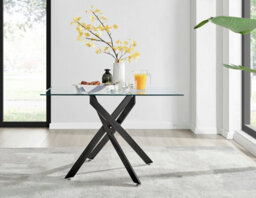 Furniturebox Leonardo 4 Seater Rectangular Glass Dining Table With Black Metal Angled Starburst Legs For Modern Dining Room - thumbnail 2