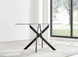 Furniturebox Leonardo 4 Seater Rectangular Glass Dining Table With Black Metal Angled Starburst Legs For Modern Dining Room - thumbnail 3