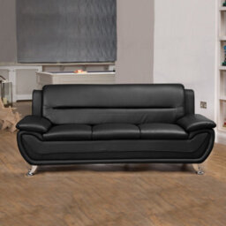 Dexter 200Cm Wide Contemporary Black Bonded Leather 3 Seat Sofa With Chrome Legs
